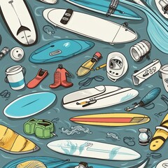 surfing equipment illustration background