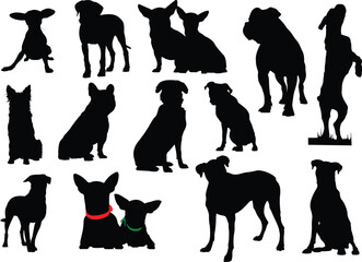 Big set of dog silhouettes. Vector illustration