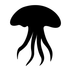 A large jellyfish symbol in the center. Isolated black symbol