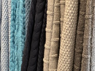Warm woolen knitted cozy plaids. 