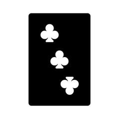 A large Three of Clubs playing card in the center. Isolated black symbol