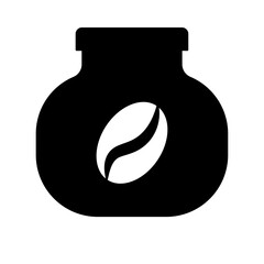 A large instant coffee symbol in the center. Isolated black symbol