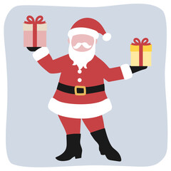 2つのプレゼントを持ったサンタクロース
