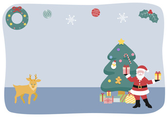 プレゼントを持ったサンタクロースとクリスマスツリー