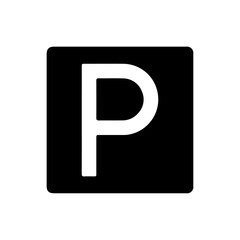 A large road parking sign in the center. Isolated black symbol