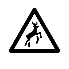 A large wild animals road sign in the center. Isolated black symbol