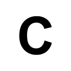 A large capital letter C symbol in the center. Isolated black symbol. Illustration on transparent background