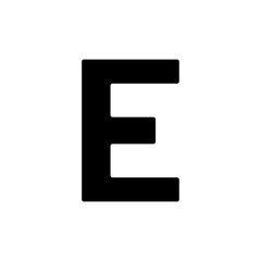 A large capital letter E symbol in the center. Isolated black symbol. Illustration on transparent background
