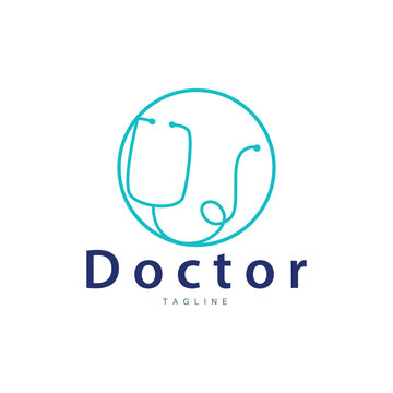 Stethoscope Logo, Health Doctor Design Simple Line Vector Symbol Illustration