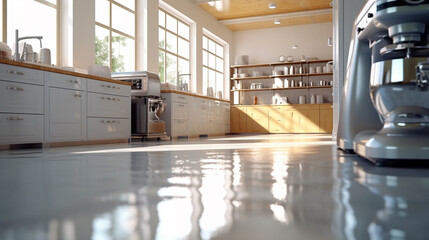New clea resin vinyl floor in commercial bakery kitchen