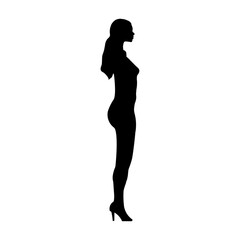 A large woman silhouette in the center. Isolated black symbol. Vector illustration on white background