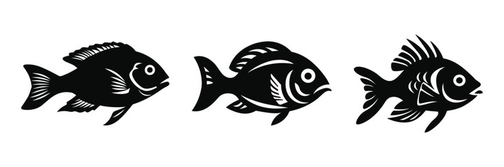 Cute Fishes Black Color Vector illustration