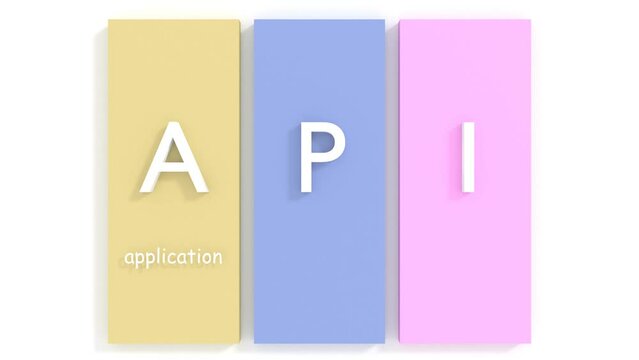 API Application Programming Interface connect services on internet and allow network data communication. Software concept for IoT, cloud computing, robotic process automation. 3D render