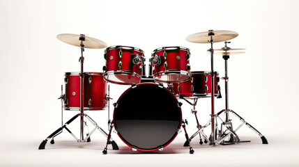 Fototapeta na wymiar red drum set, drum kit, music instrument isolated on white background