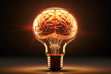 Light bulb with a colorful glowing brain inside. technology concept