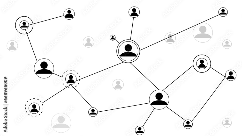 Poster Social network connections. Communication Futuristic Network and Technology, lines and dots as networking idea drawn on white background.
