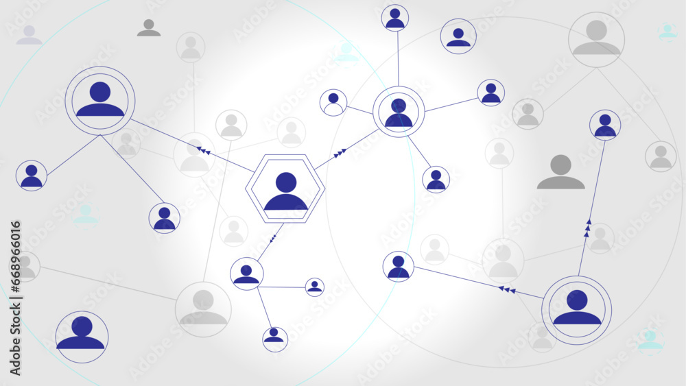 Poster Social network connections. Communication Futuristic Network and Technology, lines and dots as networking idea drawn on white background.