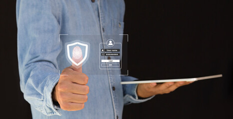 User authentication system with username and password cyber security concept Security technology...