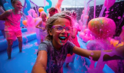 Photo of a young girl covered in colorful powder
