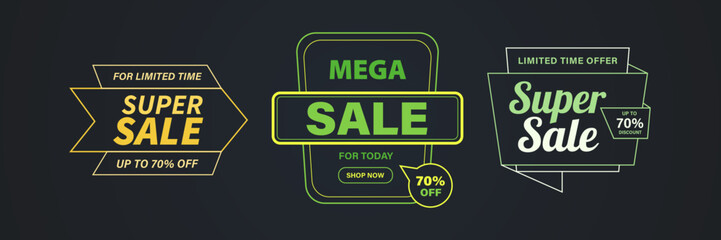 Vector Big Sale Discount Promotions Button Set. 