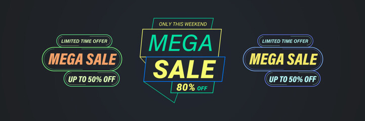 Vector Big Sale Discount Promotions Button Set. 
