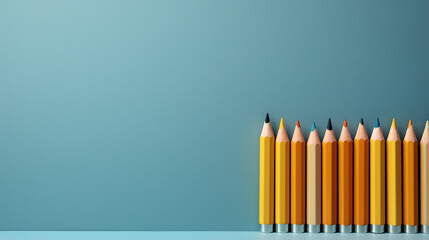 Minimal background for online education concept. Launching pencil rocket on blue. generative ai