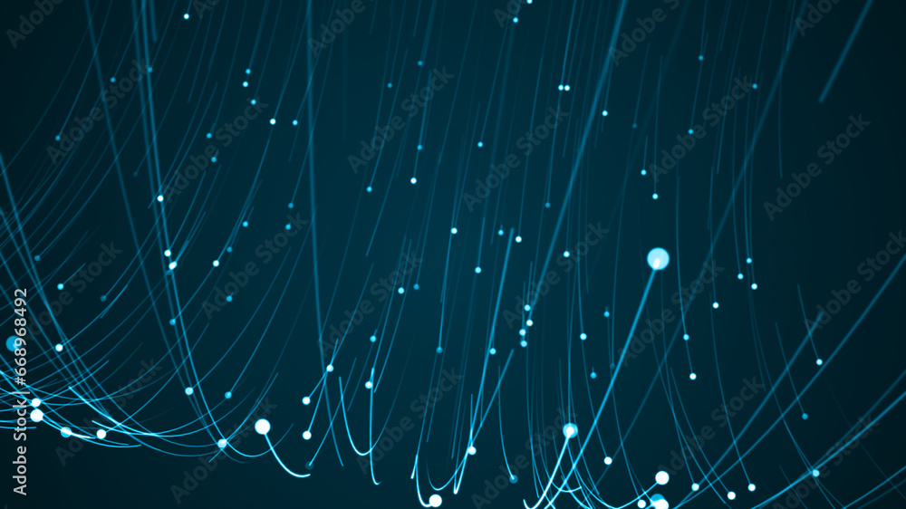 Poster blue digital dot technology floating rotation in circle like in space with abstract background