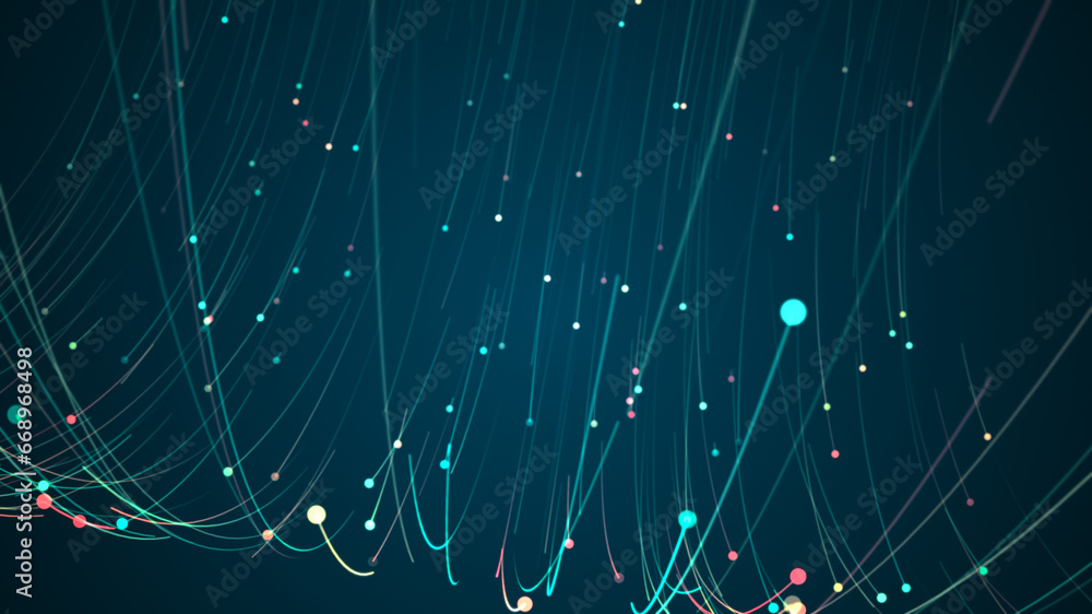 Poster colorful digital dot technology floating rotation in circle like in space with abstract background