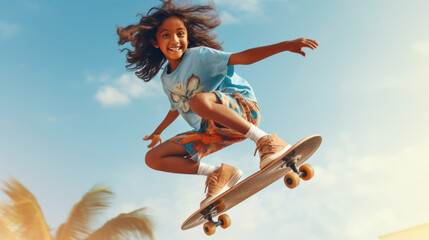 Indian little girl playing skating
