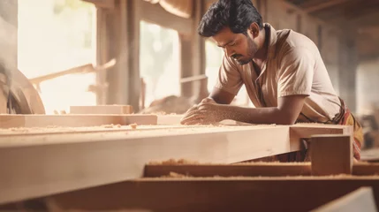 Fotobehang Indian carpenter working at his shop or factory © Niks Ads