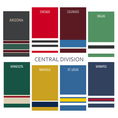 Central division ice hockey teams uniform colors. Template for presentation or infographics.