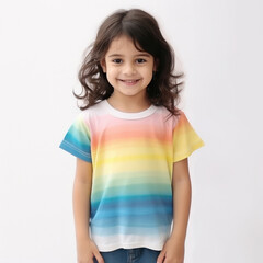 Cute indian little girl standing on white background.