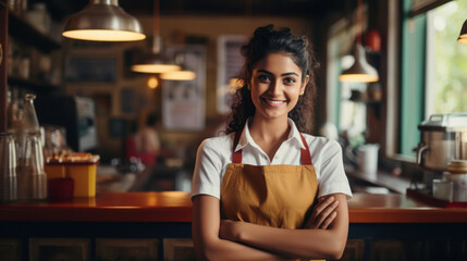 Young and confident woman standing at his shop.