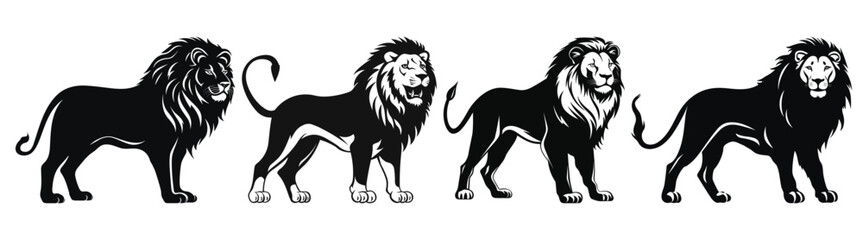 Set of Lion Full Body Black Color Vector Illustration