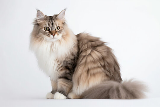 A full body shot of an elegant cute cat on white background