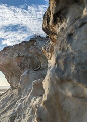 honeycombed sandstone or cavernously-weathered tafoni rock formations along the Pomponio State Beach, California