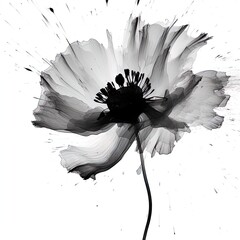 abstract poppies petals, black and white illustration.