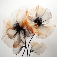 abstract poppies petals, black and white illustration. - obrazy, fototapety, plakaty