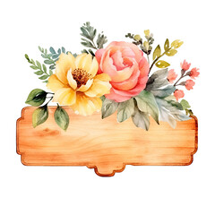 Watercolor Wooden Sign with Beautiful Floral Design