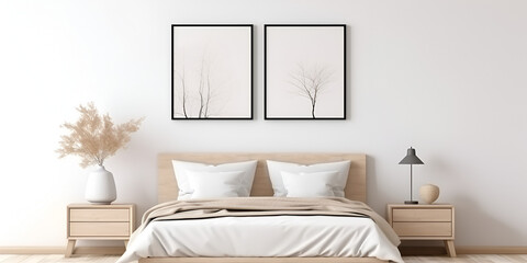 Mock up poster frame in bedroom scandinavian style 3d Mockups Design, 