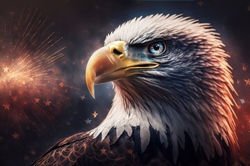 Eagle with USA Flags Firework Background