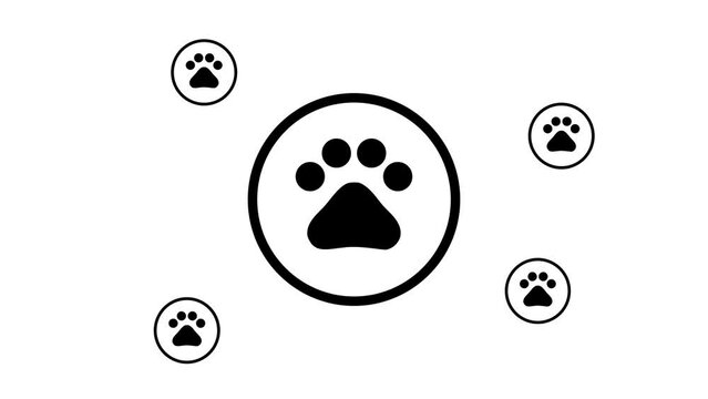 Zoom in and out animation the furry gender symbol. Large black symbol in the center and four small symbols around. Seamless looped 4k animation on white background