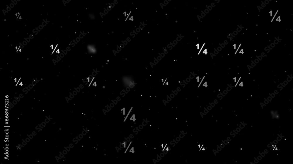Poster template animation of evenly spaced quarter fraction symbols of different sizes and opacity. animati
