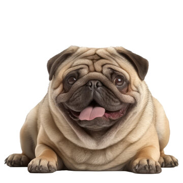 fat cute dog portrait isolated on white background, generative ai