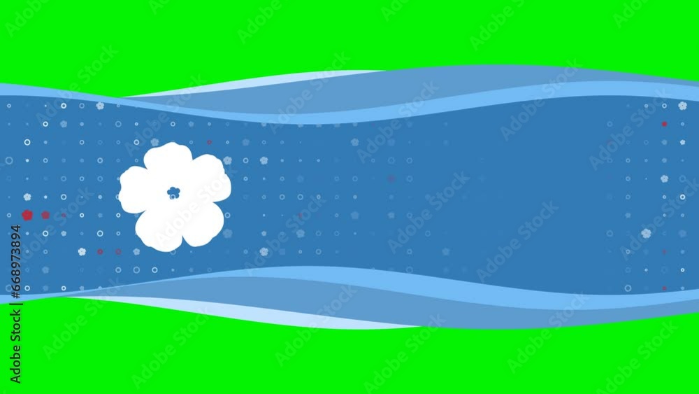 Poster animation of blue banner waves movement with white geranium symbol on the left. on the background th