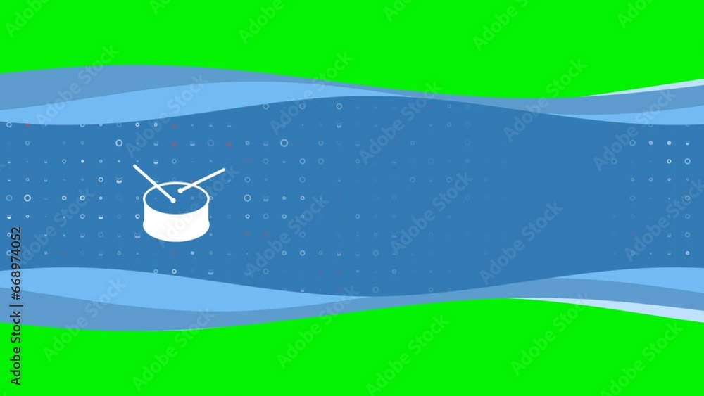 Poster animation of blue banner waves movement with white drum symbol on the left. on the background there 