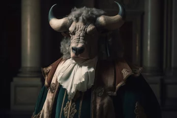 Deurstickers Anthropomorphic bison dressed in aristocrat costume. Wild animal beast in prince clothing. Generate ai © nsit0108