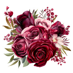 Elegant Watercolor Floral Arrangement: Burgundy Red Roses