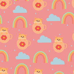 Seamless pattern with cute cartoon cats in glasses, for fabric prints, textiles, gift wrapping paper. colorful vector for children, flat style