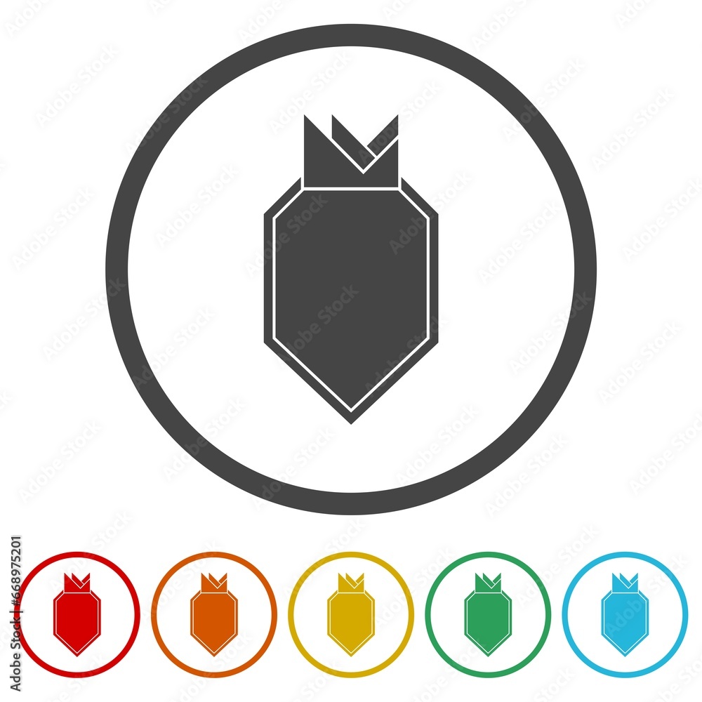 Poster shield with crown icon. set icons in color circle buttons